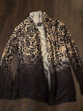 Sharon Young Leopard Print Open Front Blazer Jacket - Brown/Black